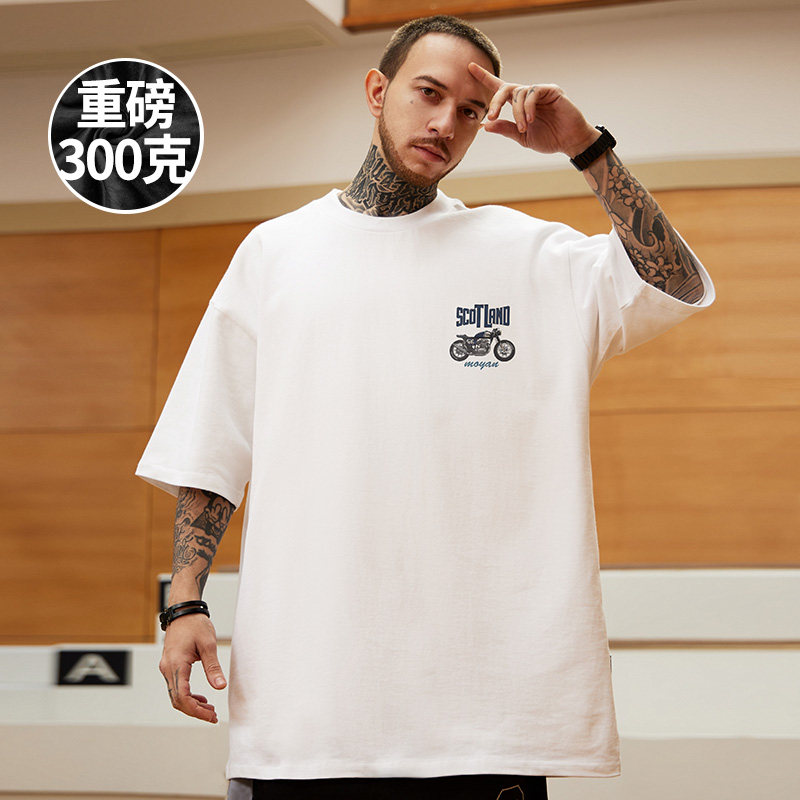 300g重磅美式加肥加大短袖t恤街头大码黑色圆领纯棉简约男士半袖