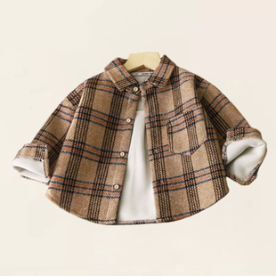 中大童加绒格子衬衣保暖衬衫 品牌店撤柜秋冬新款 外套 2折专区