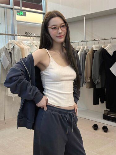 SJia 【NOAGI】韩系chic极简风纯色可调节螺纹蕾丝花边吊带背心女