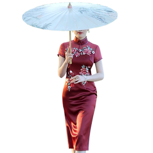 首玺复古旗袍新款醋酸绣花优雅中国风喜婆婆婚宴装显瘦连衣裙