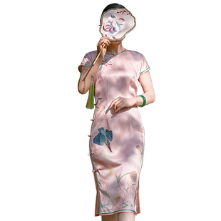 首玺夏季古法旗袍单层醋酸一片式全开襟中国风高档旗袍裙