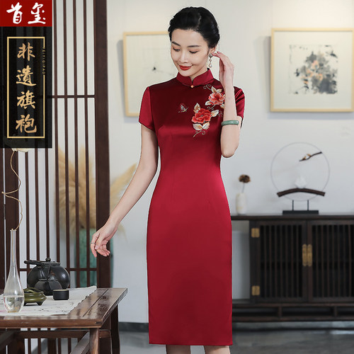 首玺大花改良旗袍新款绣花婚宴