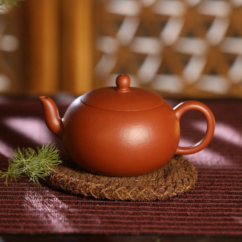 观复朱泥扁珠壶宜兴真紫砂壶 功夫茶壶易泡养家用茶具大红袍