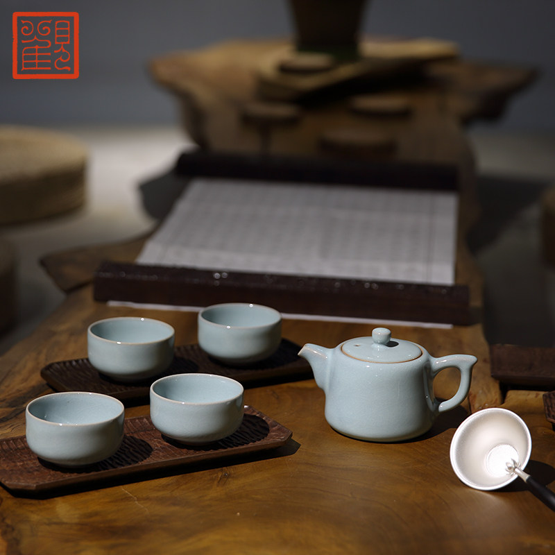 观复汝窑大师汝瓷功夫茶具套装 玛瑙入釉蝉翼纹开片文化瓷礼,餐饮具,整套茶具,淘宝优惠券,粉丝福利购,淘宝优惠卷