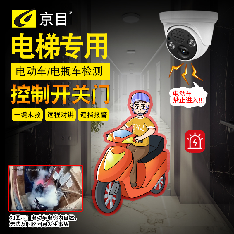 电动车识别报警网络摄像头禁止进入电梯专用电瓶车插卡监控半球机