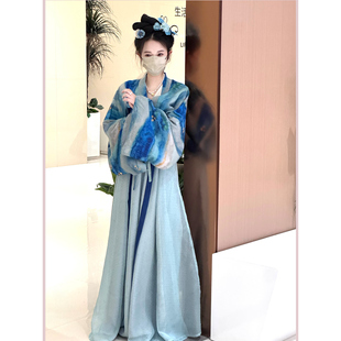 诗野原创汉服【曲水蓝】唐制女法门寺披衫齐胸破裙春夏款日常通勤