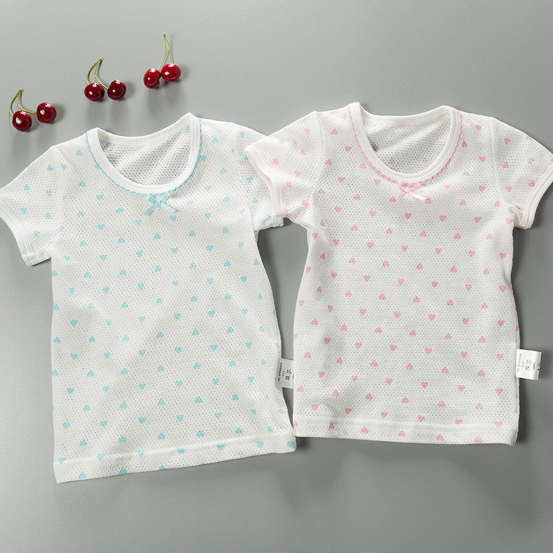 两件装 新款儿童纯棉网眼背心短袖 T恤 薄款透气 女童 夏装童装
