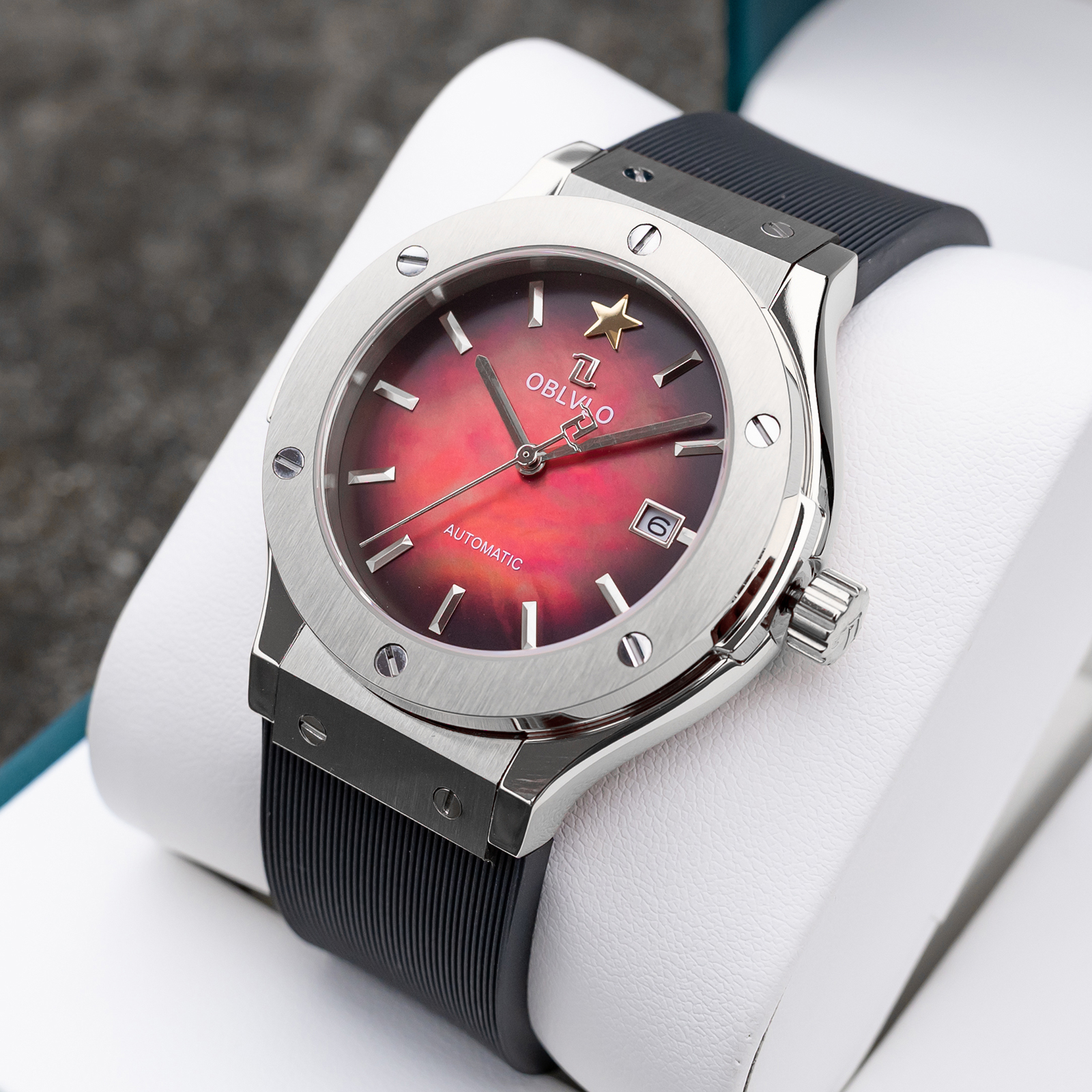 欧宝罗商务休闲男士腕表立体凸面表盘5ATM防水百搭全自动机械表