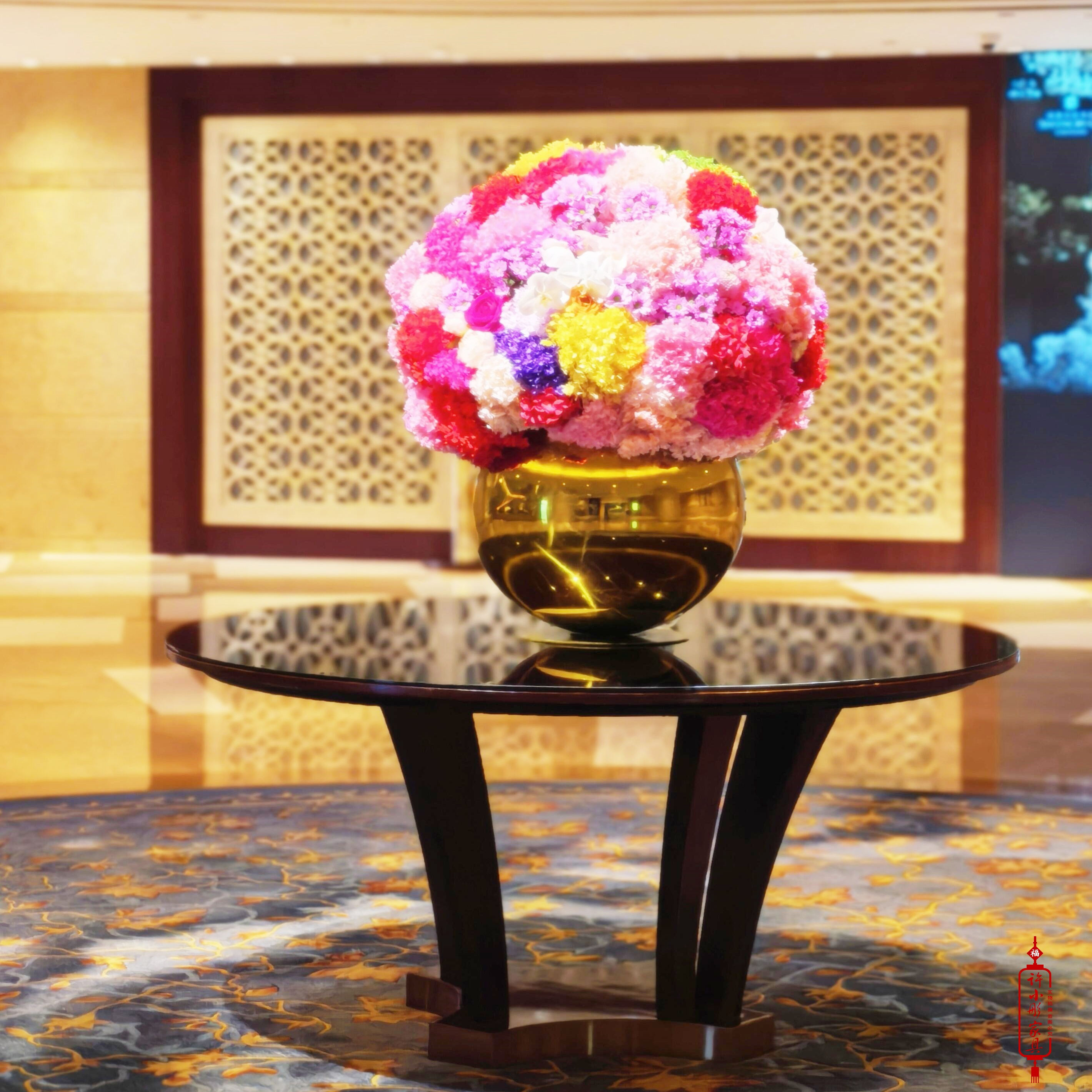 入户花台酒店大厅花桌摆花艺圆桌中间摆件风水台装饰花摆设端景台