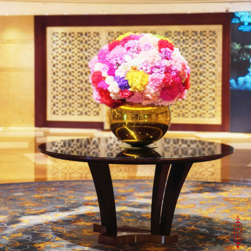 入户花台酒店大厅花桌摆花艺圆桌中间摆件风水台装饰花摆设端景台
