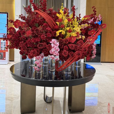 办公花艺端景台大堂艺术桌子园形花台走廊展示桌酒店大厅风水台