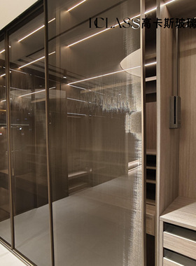 双层金丝钢化玻璃衣帽间衣柜推拉门酒店卧室高端定制可移动屏风