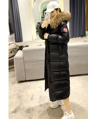 长款羽绒服女过膝黑色连帽加厚保暖大毛领鹅绒服2025年新款冬ins