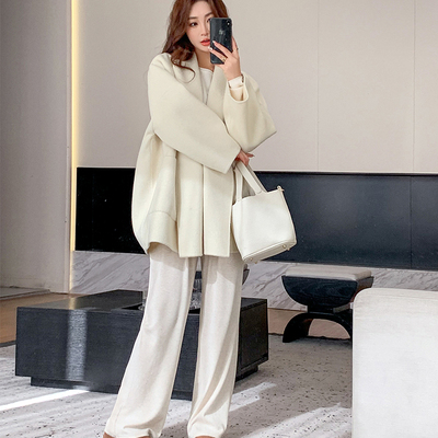 高端澳毛羊驼绒大衣女短款小个子