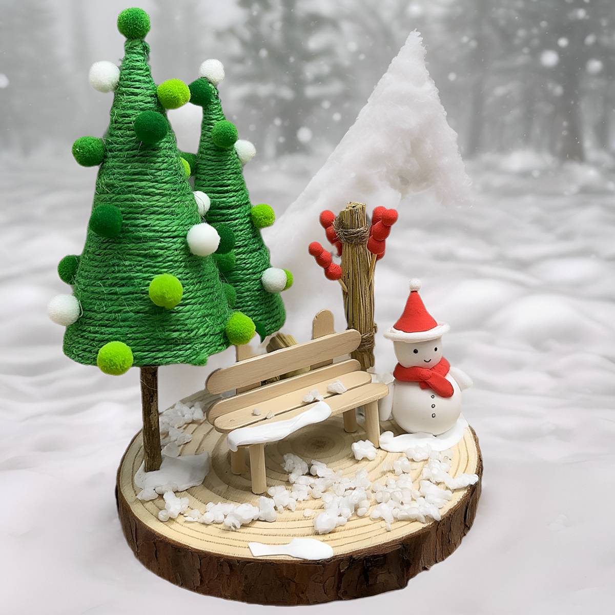 冬季环创手工材料包幼儿园亲子活动冬天树枝废物利用diy元旦雪人