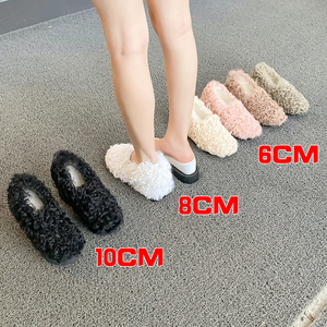张匠人内增高毛毛鞋女外穿秋冬季小个子厚底加绒8cm小码10公分