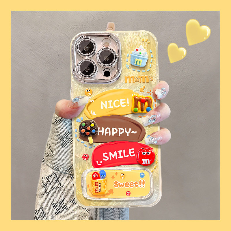 趣味m豆公仔支架镜头膜高级感羽纱适用苹果16promax手机壳i