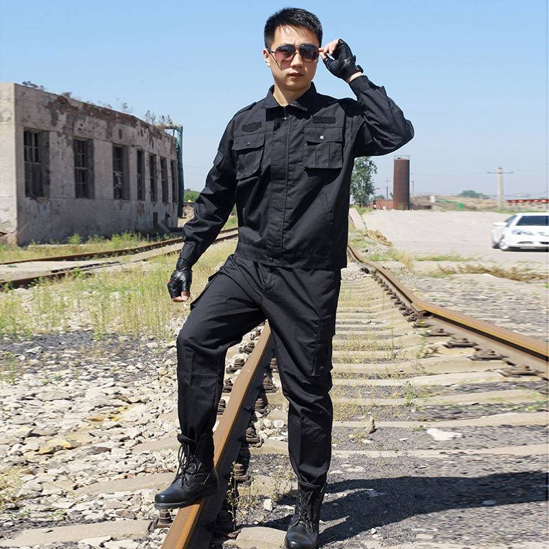 黑色网格作训服夏藏青色保安工作服春秋季加厚耐磨防刮工装外套