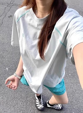 天蓝色运动速干短袖男女夏透气凉感冰丝t恤山系户外骑行防晒罩衫