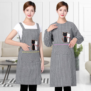 罩衣外套女大人冬天家用厨房日系可爱格子围裙长袖烧饭衣服工作服