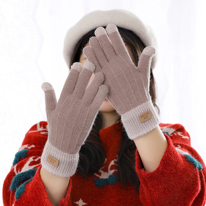 手套秋冬季女韩版ins可爱加绒保暖触屏学生骑车五指骑行防寒冬天