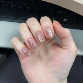 肉桂陶瓷猫眼侧光超闪手工穿戴甲高级感简约纯色细腻美甲成品套装