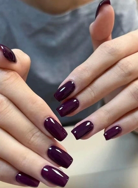 纯欲气质紫色穿戴甲长款美甲纯手工高级感显白紫色纯色假指甲成品