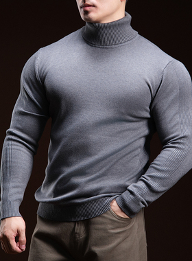 BARBRO高领毛衣男士秋冬季新款内搭打底衫男装修身针织衫男纯色