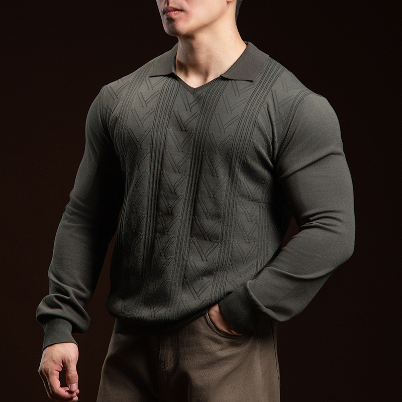 新款男士翻领毛衣打底衫