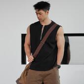 宽松休闲无袖 BARBRO美式 小众半拉链背心设计纯色坎肩背心男士 T恤