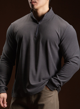 BARBRO新款男士半拉链卫衣男装长袖T恤男装立领运动休闲修身上衣