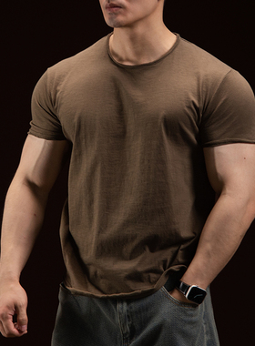 BARBRO竹节棉短袖t恤圆领男士硬汉风百搭美式运动2025新款上衣