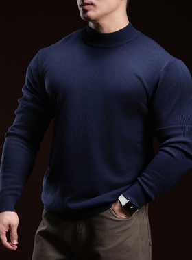 BARBRO半高领毛衣男士套头纯色打底内搭秋冬小高领针织衫打底衫