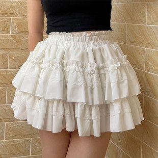 甜美蕾丝白色拼接百搭半身裙女装夏季新款设计感显瘦A字短裙子
