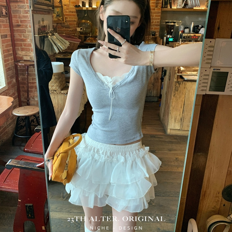 芭蕾风网纱蓬蓬蛋糕短裙女装