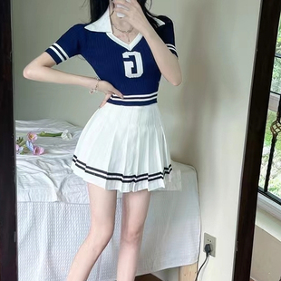 新款 条纹百褶裙女2025夏季 学院风百搭高腰JK制服休闲A字半身裙子