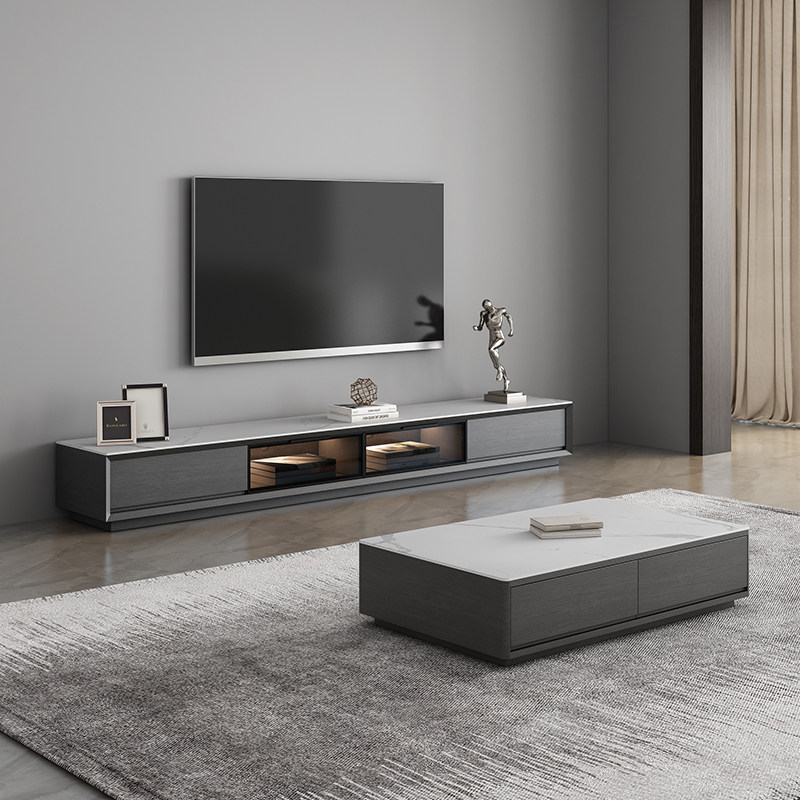 客厅实木岩板茶几电视柜组合轻奢高级感现代简约家用高端小户型