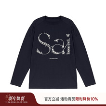 MIICHOUS米丘寺 Sai珍珠 字母印花纯棉亲肤抗菌套头圆领长袖T恤