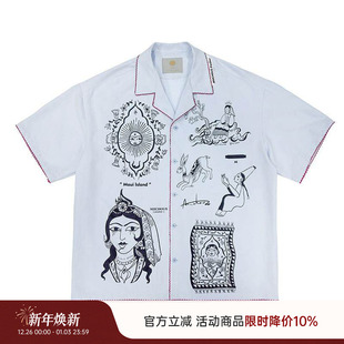 衬衫 古典印花刺绣花瓣边绸缎短袖 茂宜岛美梦2.0 MIICHOUS米丘寺