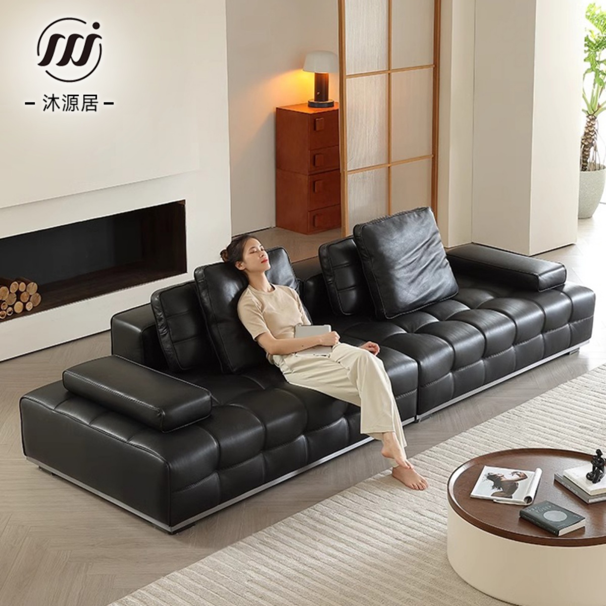 劳伦斯真皮沙发意式极简设计师别墅转角组合客厅直排头层牛皮沙发