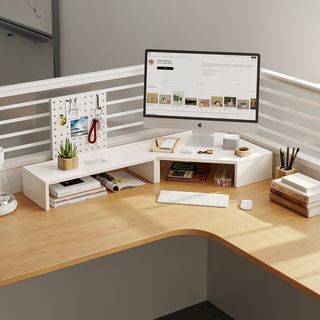 办公室转角电脑增高架带洞洞板台式收纳架子显示器支架底座置物架