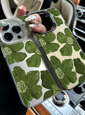 绿色油画华为mate70苹果16小米15适用vivox200女OPPOReno13荣耀90畅玩50P红米k70一加12iPhone14promax手机壳