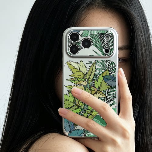 ins森系植物亮面手机壳iPhone18pro苹果17小米15荣耀migac8适用OPPOReno16华为p90nova13全包vivoy600三星s24