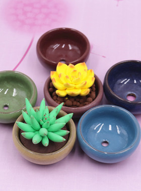 zakka迷你冰裂陶瓷花盆-拇指复古花盆仿真多肉树脂粘土premo软陶