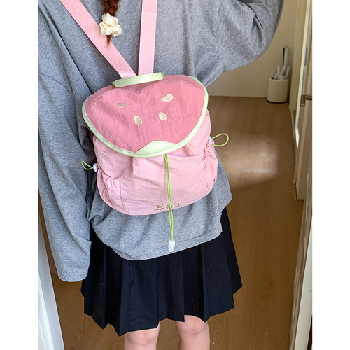 尼龙卡通帆布小包包女2025夏季新款双肩包韩系百搭旅行撞色小背包