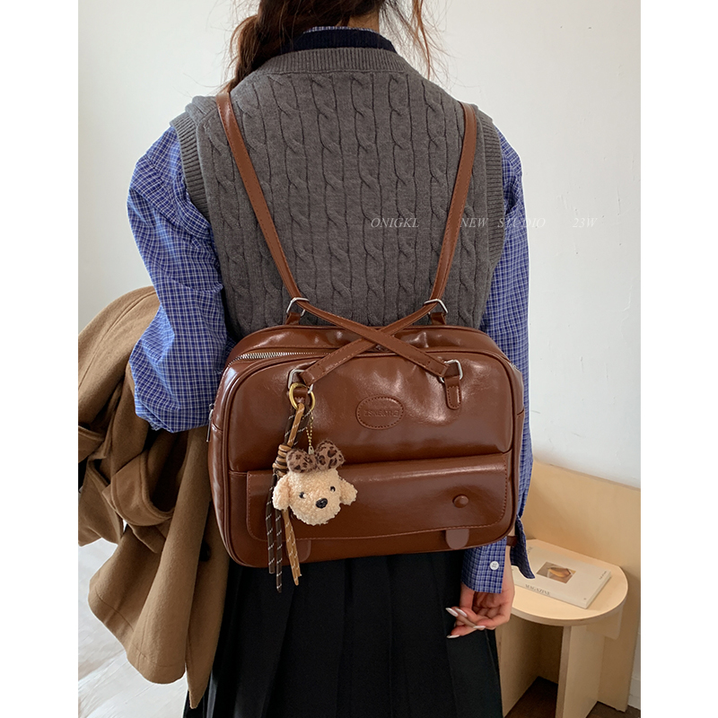 韩系学院风复古双肩包包女式2025新款秋冬单肩包通勤波士顿枕头包