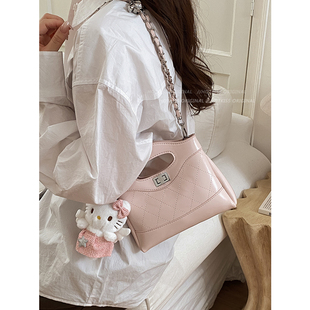 单肩包高级感斜挎菱格链条包 2025新款 韩国时尚 粉色手提小包包女式