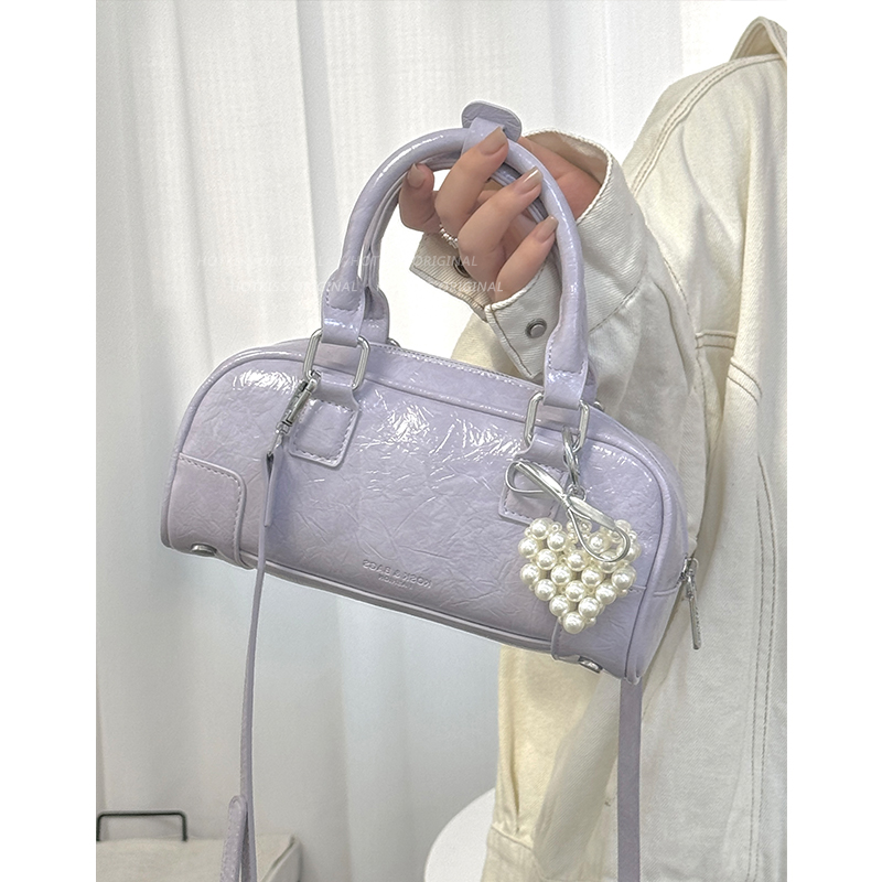 高级感手提保龄球包包女式2025新款春夏单肩斜挎包时尚百搭小方包