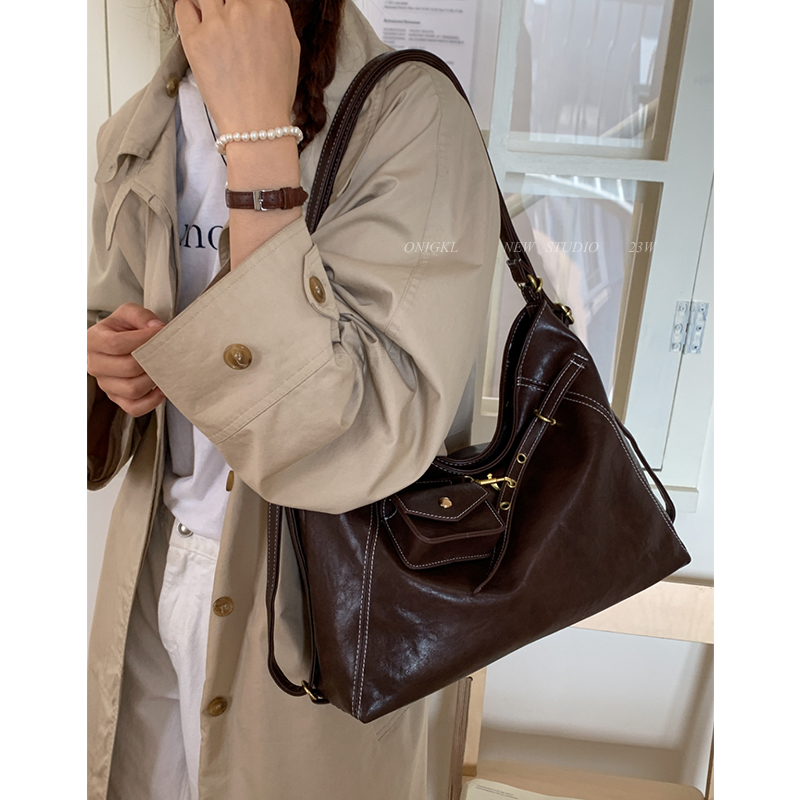 韩系复古大容量三用托特包包女2025新款秋冬单肩包时尚通勤双肩包