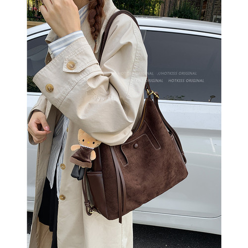 韩系复古美拉德包包女式2025新款秋冬单肩包大容量通勤双肩托特包